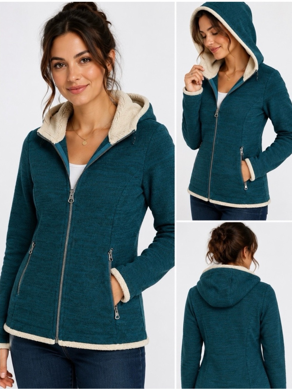 Kuhl Flight Hoodie Jacket Sherpa Fleece Lined  Knit Full Zip Teal Blue Women’s S
